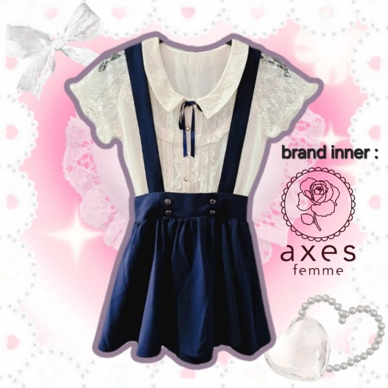 one set kawaii ryousangata inner AXES FEMME beige white putih navy rok celana rok jsk ol inner lolit