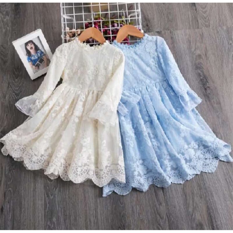 Dress Anak Import Brukat Biru Putih