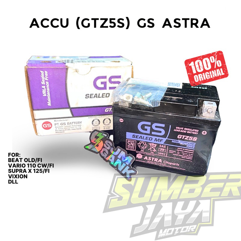 RESMI ORIGINAL GS ASTRA GTZ5S AKI MOTOR HONDA BEAT FI BEAT ESP BEAT KARBU BEAT STREET 12V GS ASTRA