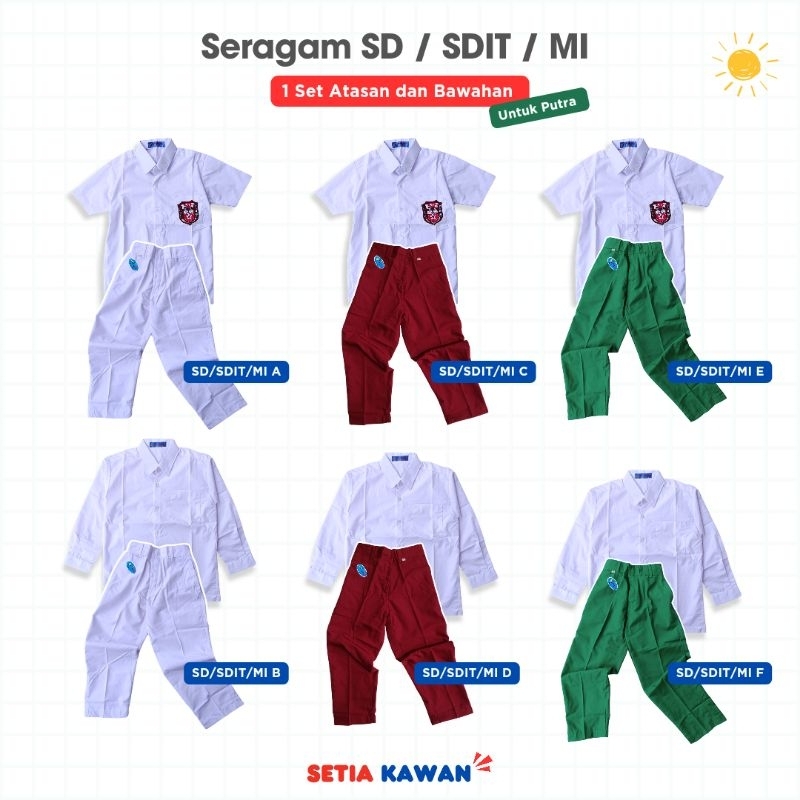 Stelan Seragam SD SDIT MI Putra merk Seragam / 1 Stel Seragam Putra SD SDIT MI / Seragam Sekolah SD 