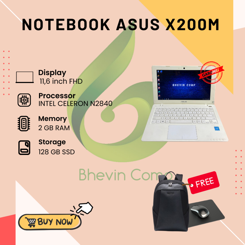 NOTEBOOK ASUS X200M INTEL CELERON N2840 RAM 2GB SSD 128GB