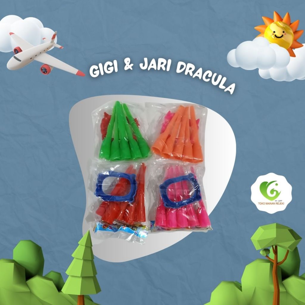 Isi 25 set Gigi Drakula Palsu dan Kuku Jari Drakula / Fake Dracula Teeth and Long Nail Vampir / Gigi