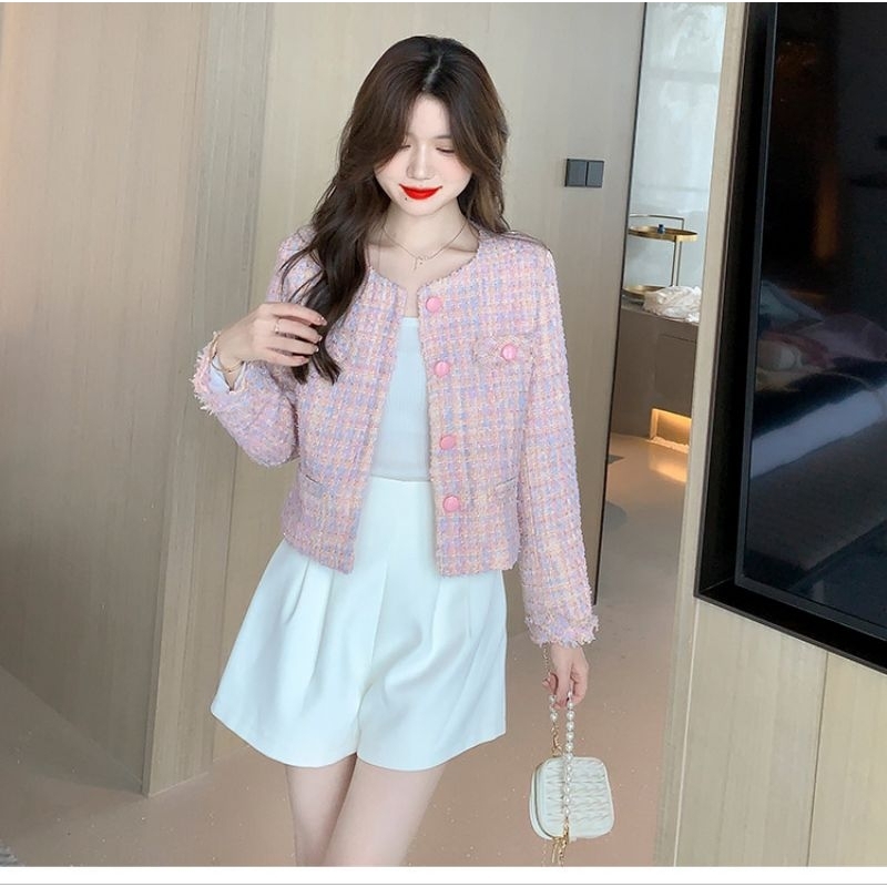 VN YOON TWEED BLAZER BABY PINK / TWEED RAINBOW / TWEED OUTER / WINTER BLAZER