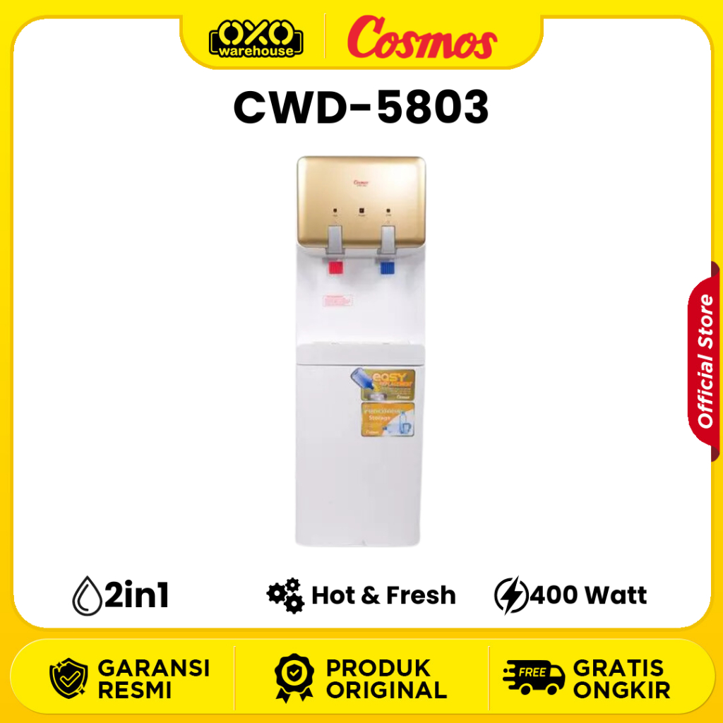 COSMOS Dispenser Air Standing Dispenser Kompressor CWD-5803 Hot & Cold Rak Serbaguna GARANSI RESMI