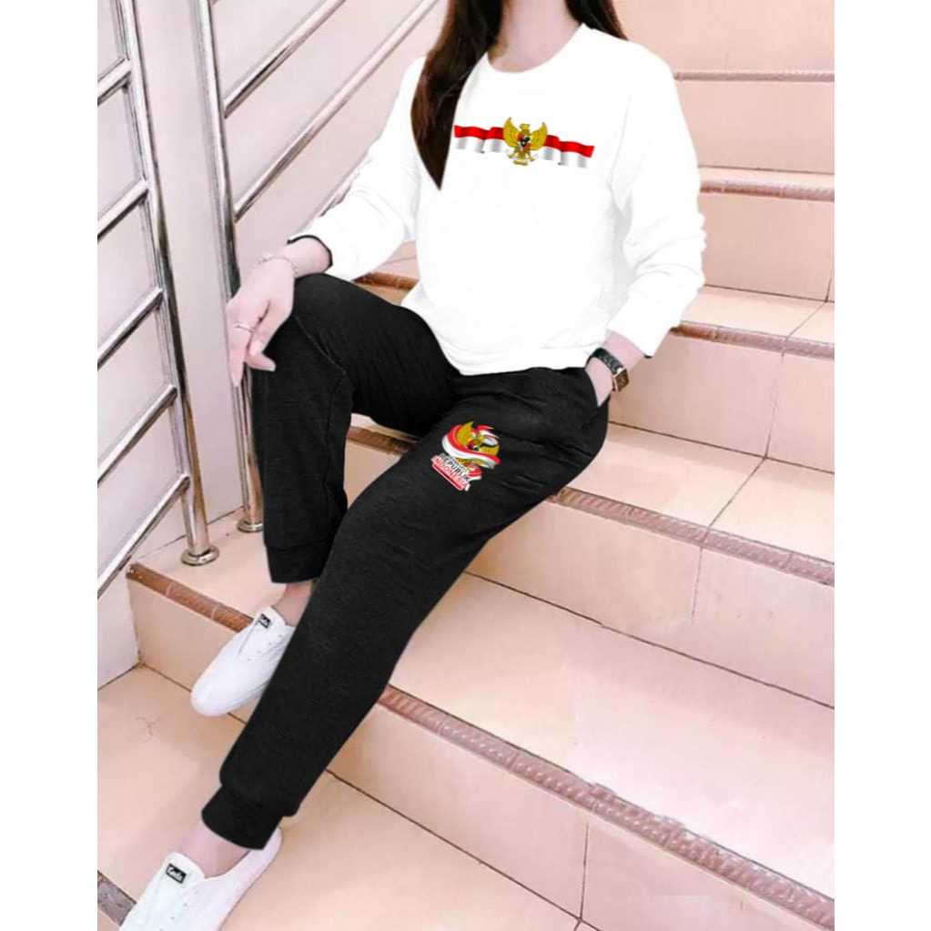 Setelan Wanita Atasan Bawahan Cewek Oneset Kekinian Dewasa Pakaian Hari Merdeka Wanset Korean Style 