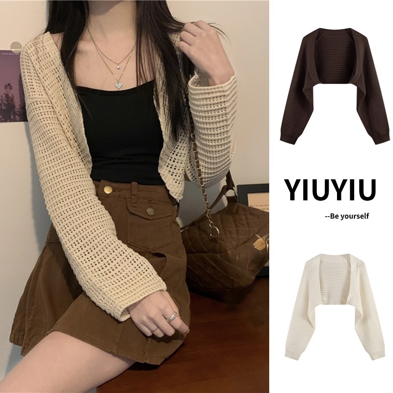 YIU YIU Rajut - Cardigan Rajut Korea Cardigan Crop Lengan Panjang Sexy Casual Top