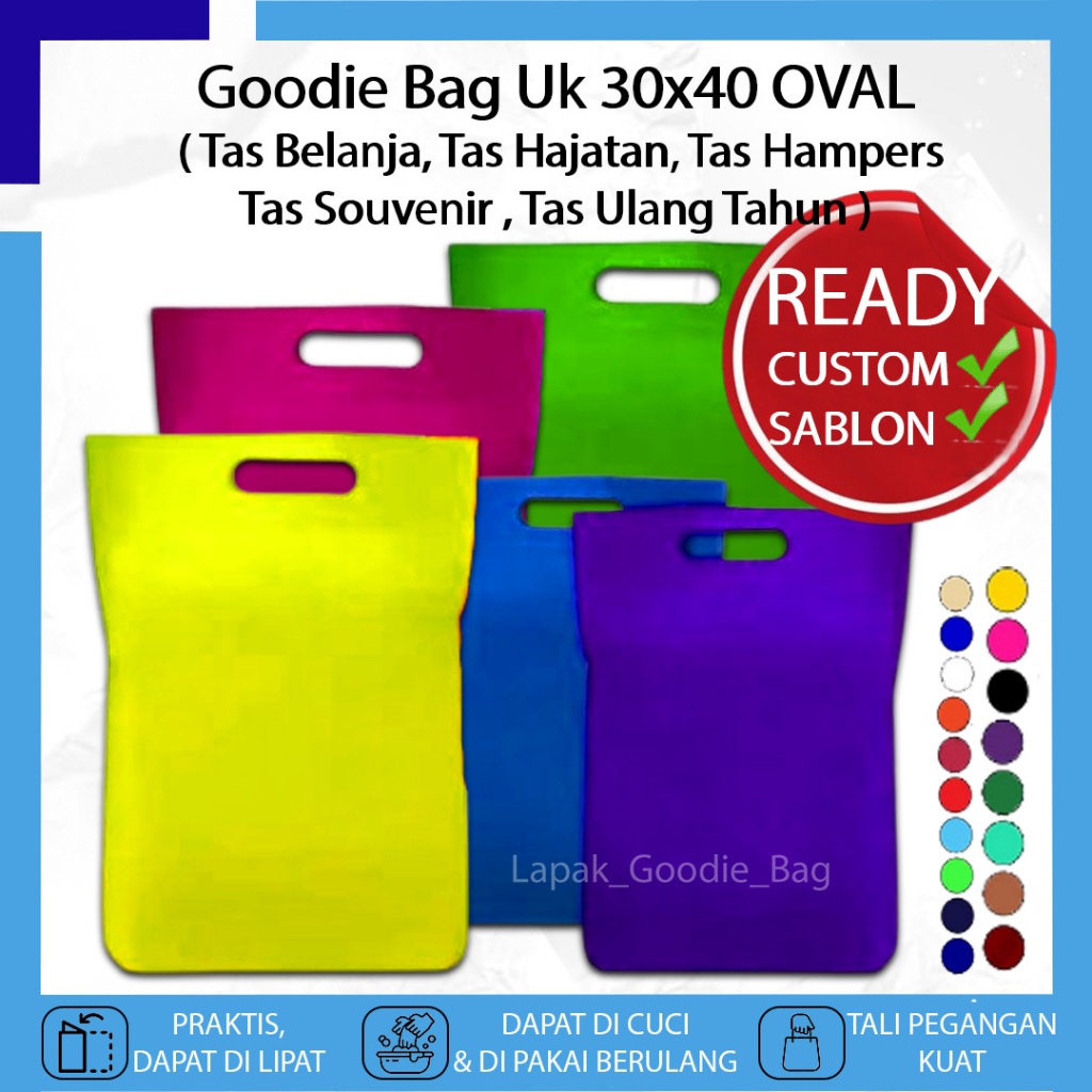 TAS SPUNBOND 1KODI 20PCS POLOS CUSTOM - GOODIE BAG OVAL UKURAN BESAR 30X40