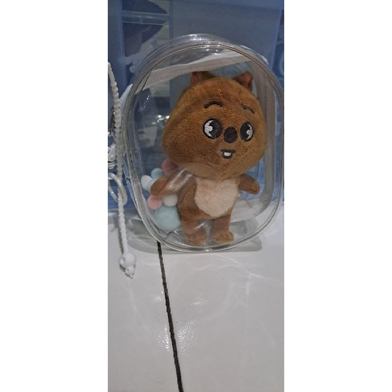 ready tas dengan gantungan transparan oval lonjong untuk boneka 15cm dengan pompom, doll transparent