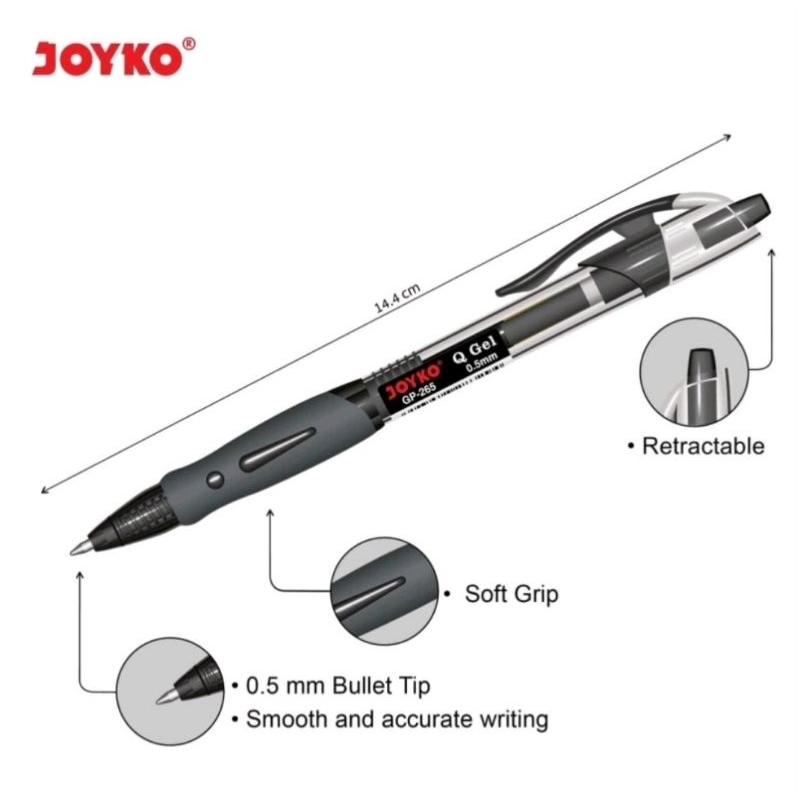 

JOYKO GEL PEN QGEL GP-265 PENA PULPEN JOYKO CETEK HITAM BIRU MERAH GP265 REFILL PEN Q-GEL GP-265 [BOX]