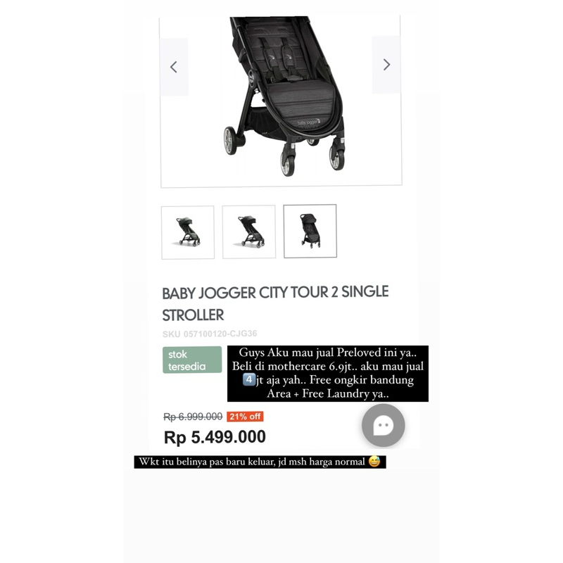 [PRELOVED] Stroller Baby Jogger City Tour / Stroller Traveling