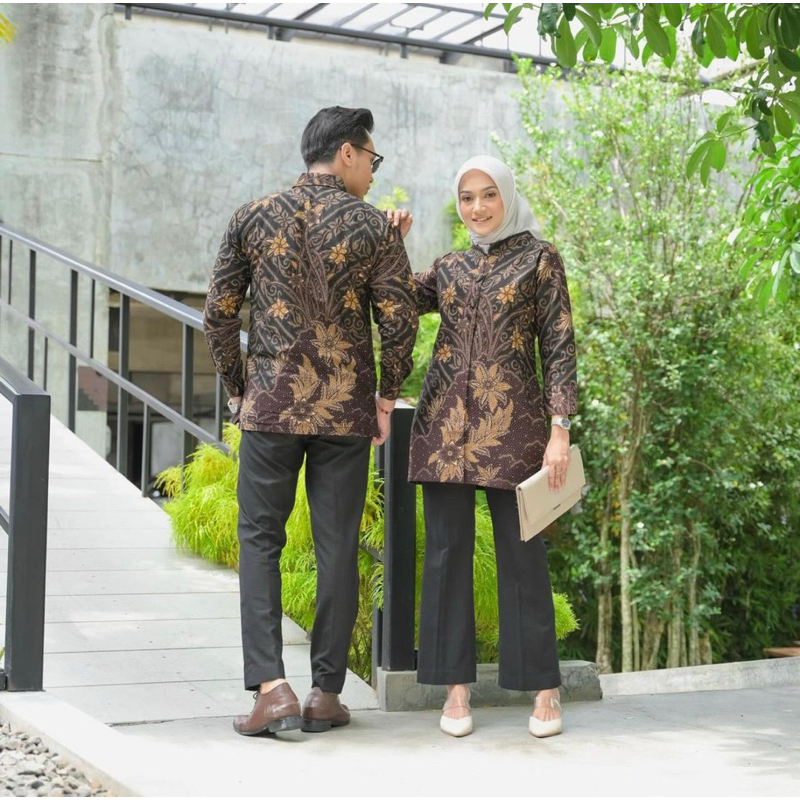 Batik katun halus batik wanita lengan panjang Batik katun hitam coklat batik couple