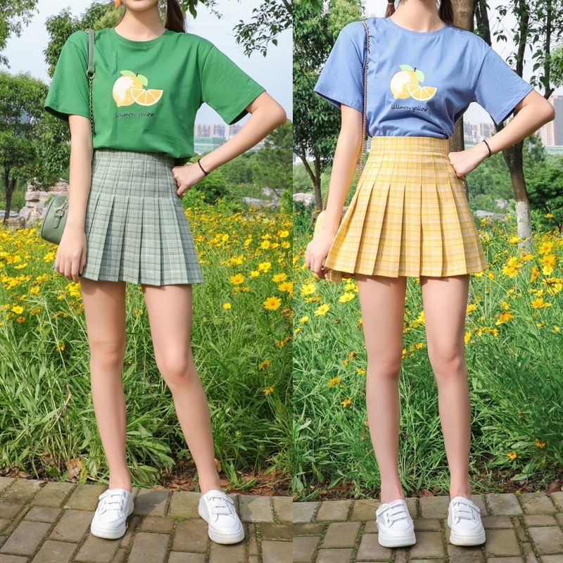 Tennis Pleated Skirt Summer Rok Pendek/ Rok Celana Tartan A-Line Casual Lady Women Female Kotak Kota
