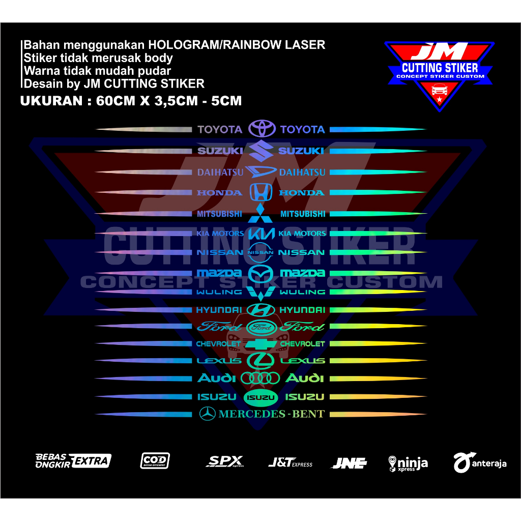 Stiker hologram logo mobil stiker laser logo mobil