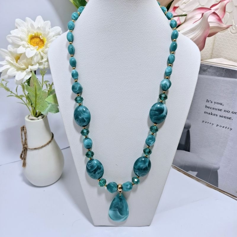 Kalung Wanita Etnik Batu Panjang Aksesoris Fashion