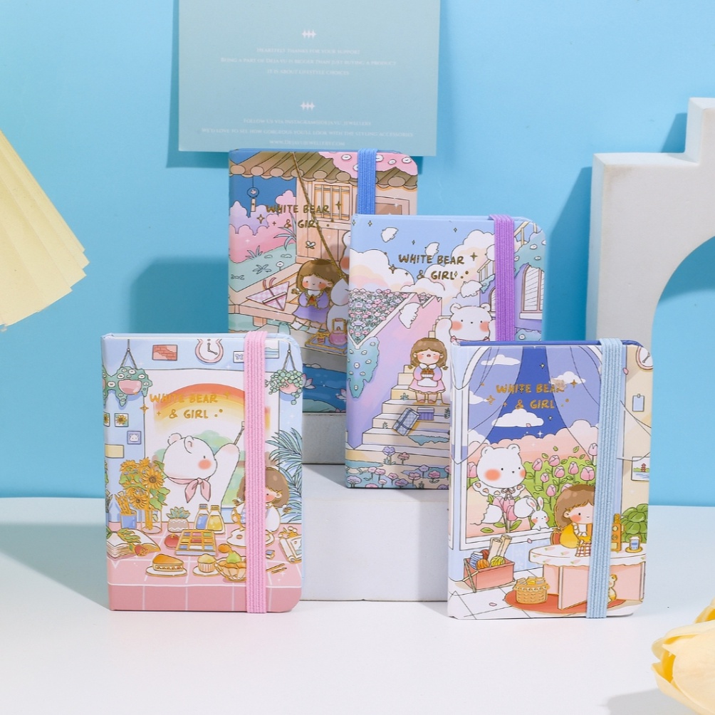 

HEBOH White Bear And Girl Notebook A7 Notebook Garis Ruled A7 dengan Strap atau Tali