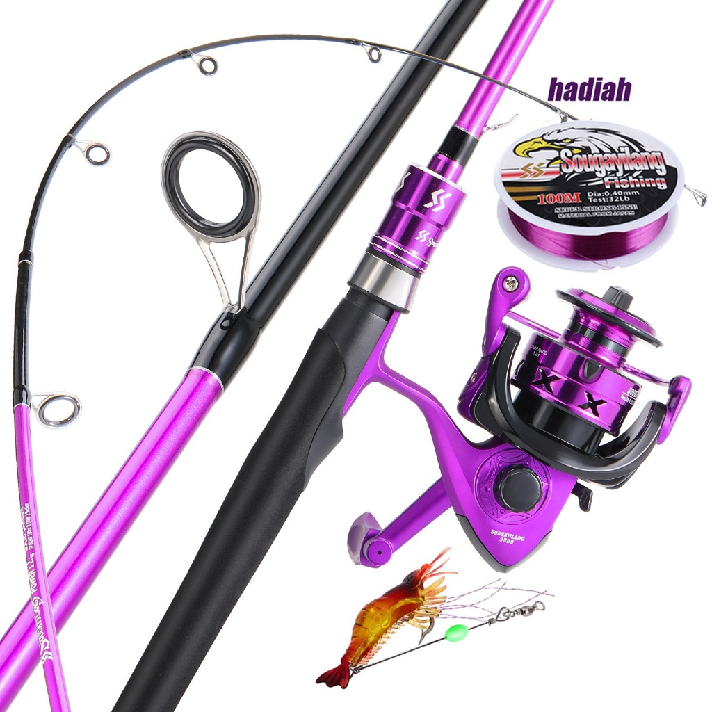 Joran Pancing Set Sougayilang 1.8m Carbon Fiber Fishing Rod with 5.2:1 Gear Ratio 1000-4000 Series M