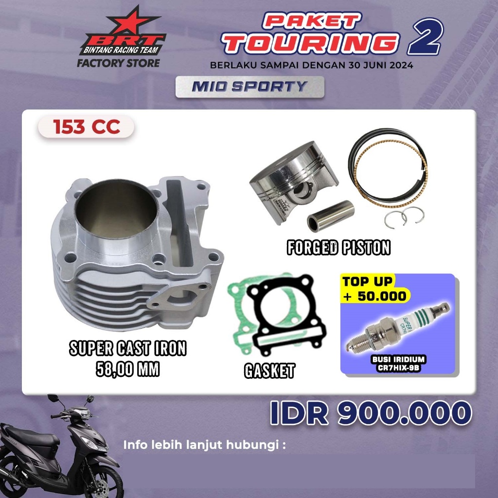 BLOK CAST IRON + PISTON 58.00 MM BORE UP 153 CC MIO SPORTY BRT BINTANG RACING TEAM