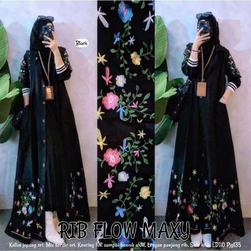 RIB FLOW Dress Bordir | Gamis Katun | | Maxi Wanita | | Gamis Bordir |
