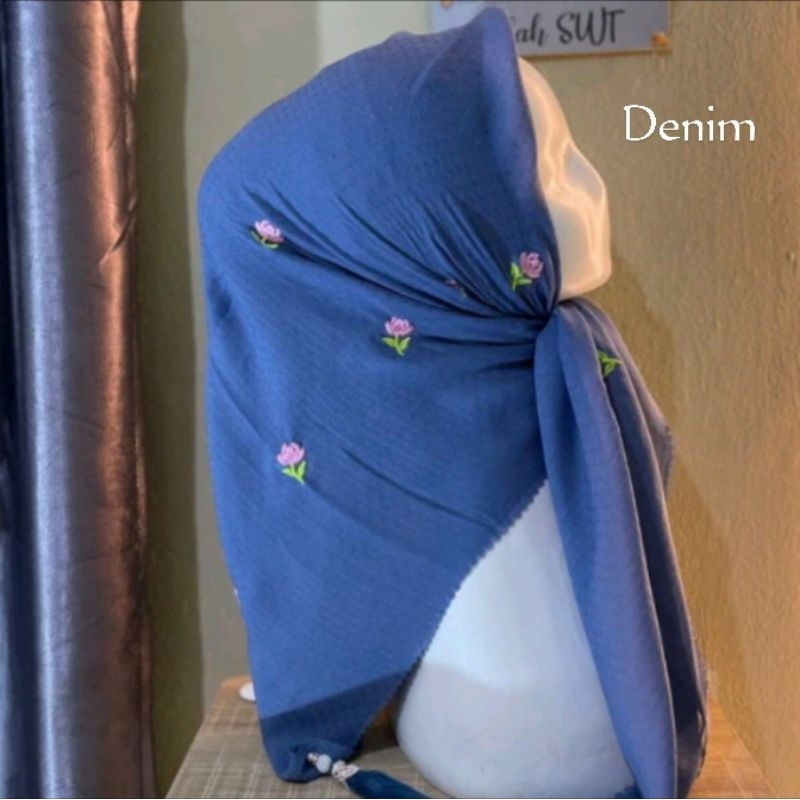 HIJAB SEGI EMPAT POTTON STAR RUBICON MOTIF BORDIR TULIP//KERUDUNG SEGI EMPAT POTTON STAR RUBICON  MO