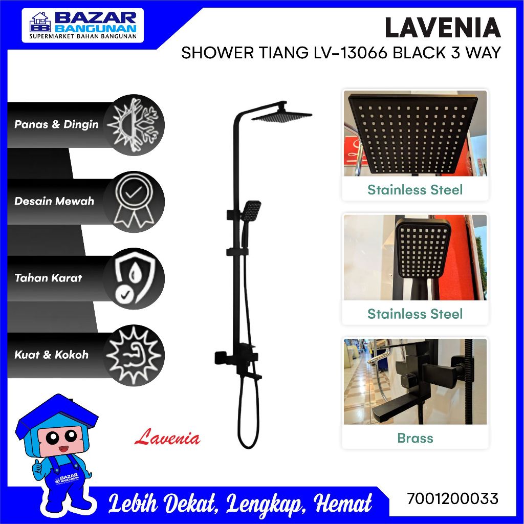 Lavenia - Shower Tiang Lever Column Set Lv13066 Lv 13066 Black 3 Way