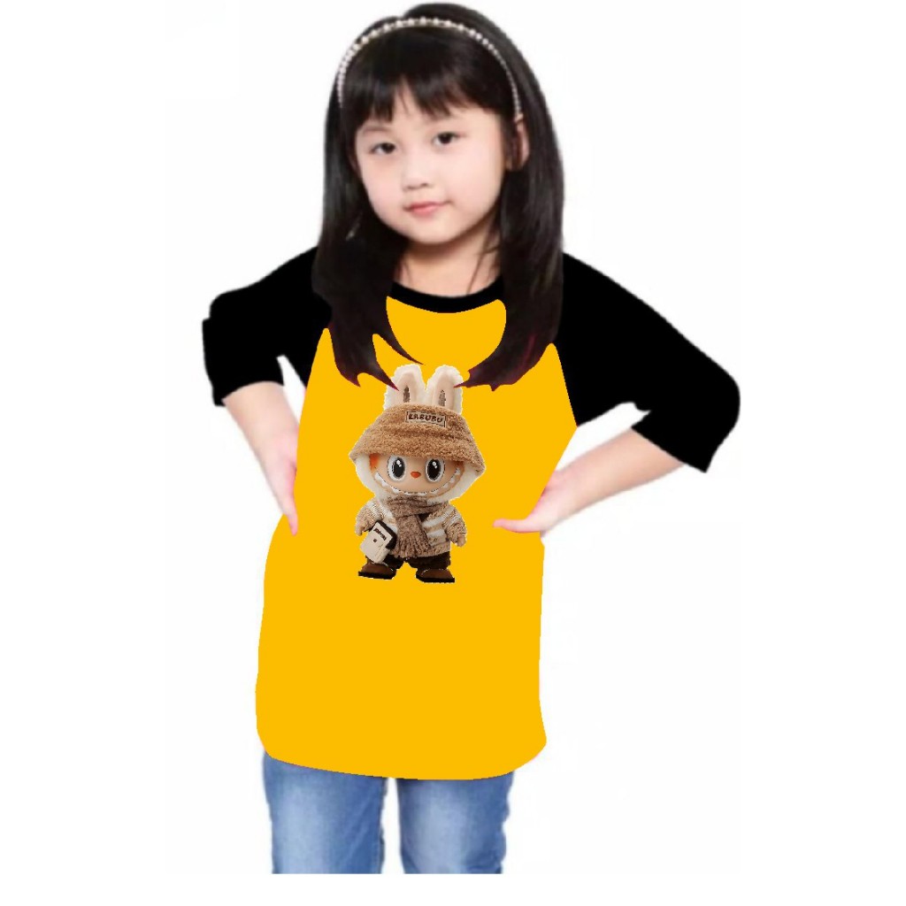 kaos anak-anak sablon labubu / Kaos cewek Raglan 34 Anak kaos raglan anak perempuan raglan gambar ko