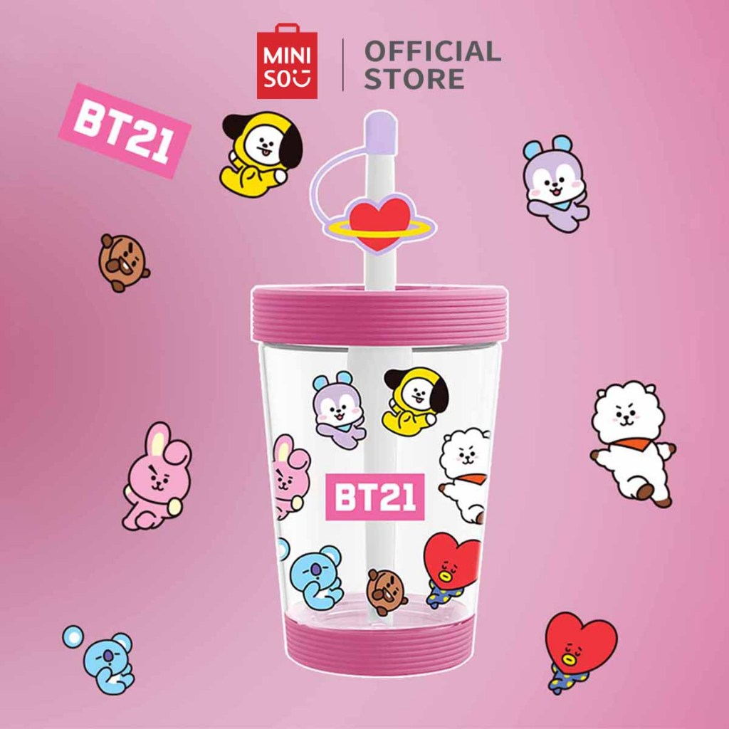Miniso x BT21 Collection Gelas Plastik Cangkir Minum Portabel Cangkir Rekreasi Kantor dan Rumah Desa