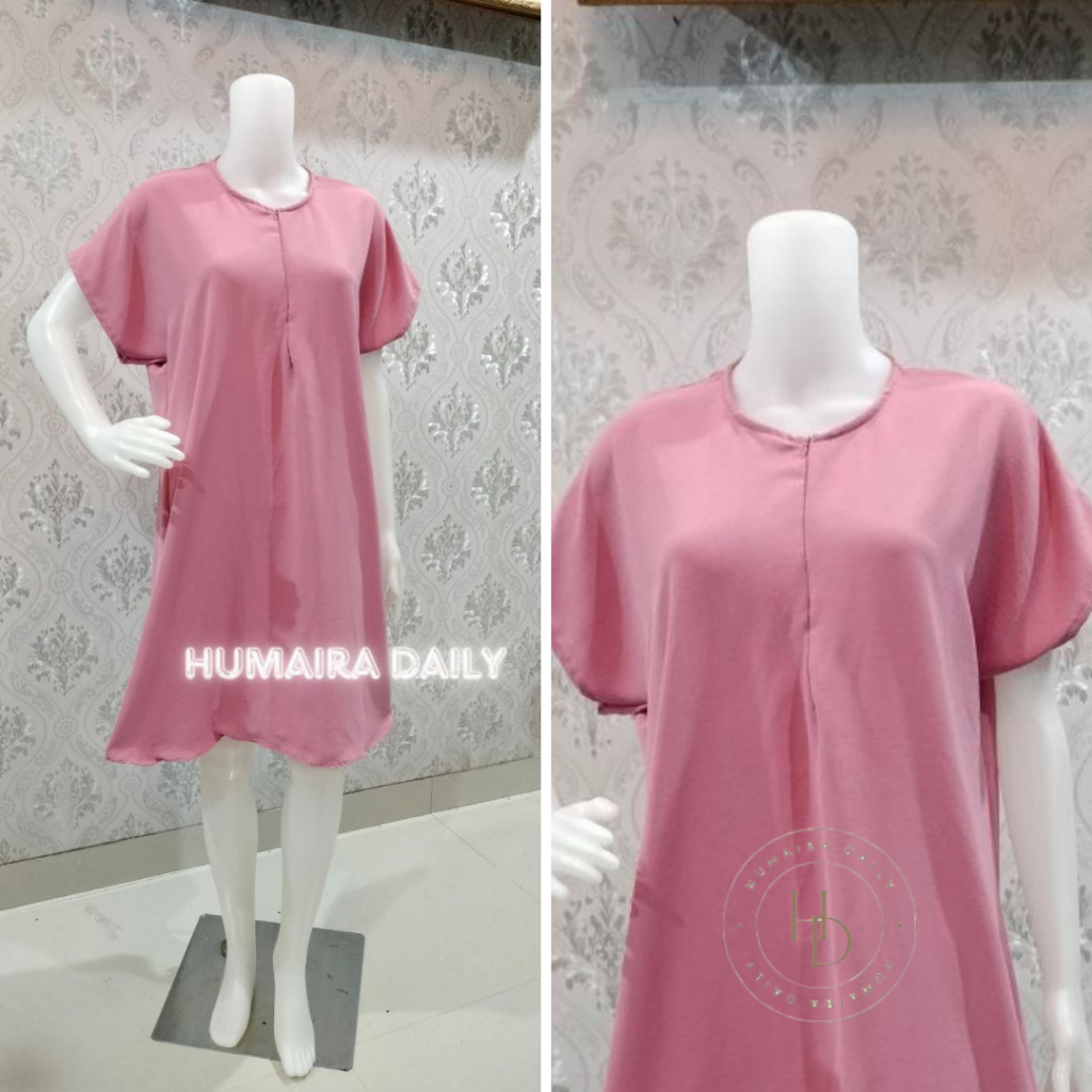[HUMAIRA DAILY] Daster Cringkle Premium, Dress Daster Polos Tanpa Kerah, Baju/Dress Tidur Wanita, Da
