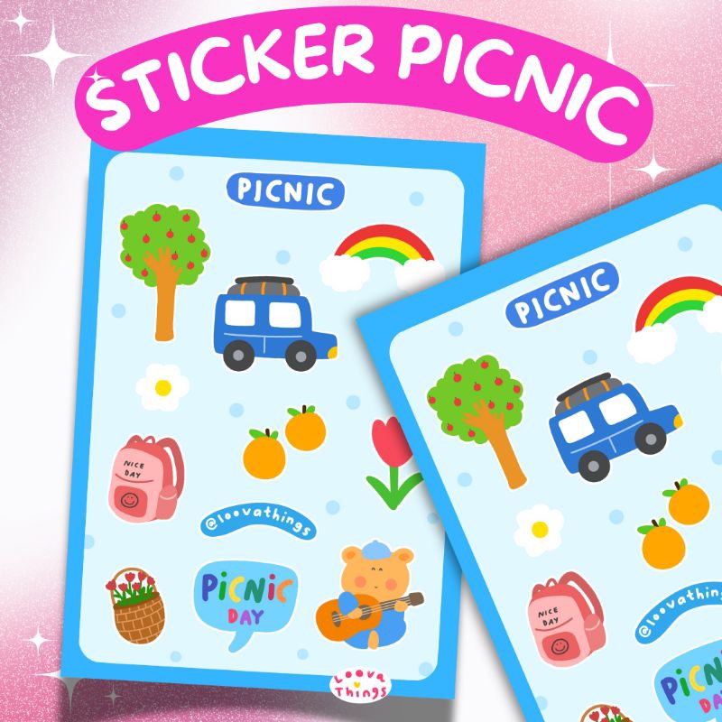 

[Loovathings] Sticker Sheet Picnic Theme Cute Cartoon Journal Journaling Stiker Peel Off Kiss Cut Tinggal Tempel A6