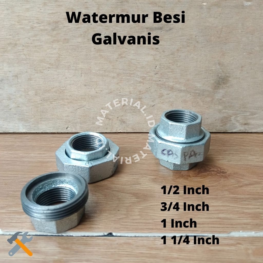 Watermur Besi Drat Dalam 1/2 3/4 1 1 1/4 Inch in Galvanis Bisa di Las Sambungan Drat Buka tutup Pipa
