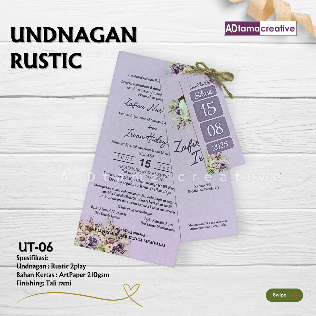Undangan Tali Rami 06 / Undangan Pernikahan Simple / Undangan Kekinian dan Elegan / Undangan Nikah /