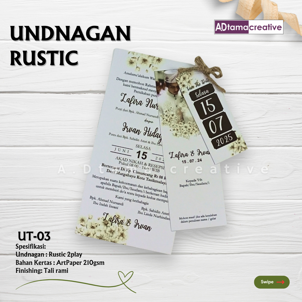 Undangan Tali rami 03 / Undangan Pernikahan / Undangan Kekinian / Undangan Minimalis Simple /UT03