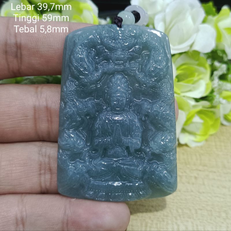 Giok Dewi Kwan Im 9 Naga Jade Asli Sertifikat Type A