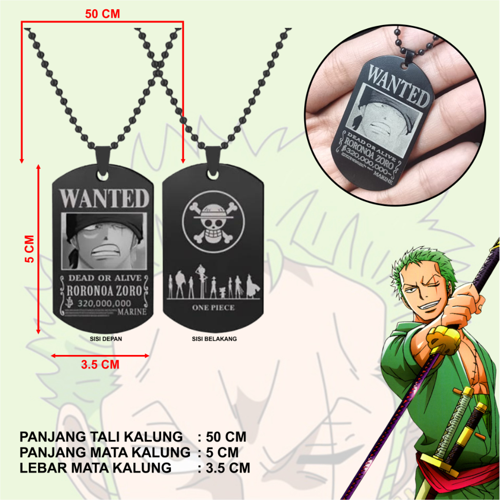 Kalung Wanted Anime Manga One Piece kalung Plat Onepiece Zoro Luffy Sanji Asce Chopper Wanted