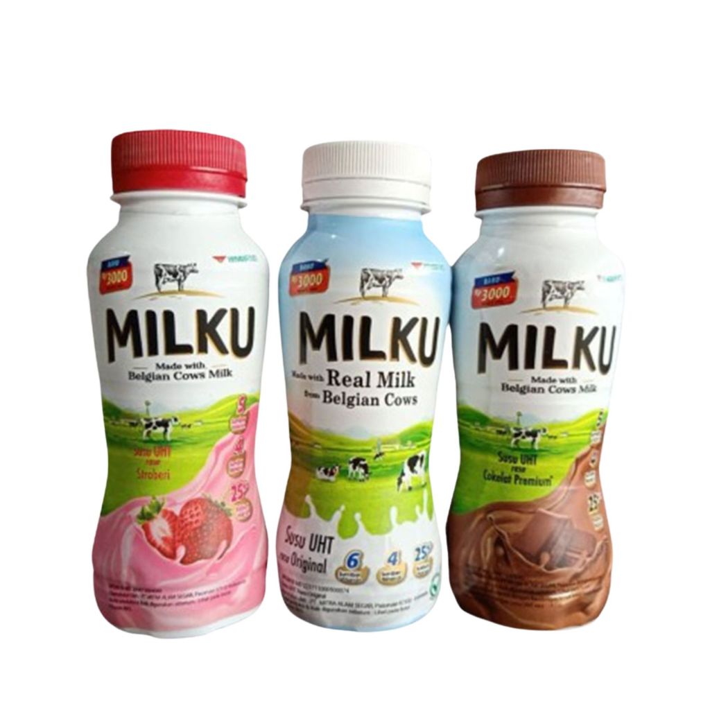 

MILKU Susu Uht 200ml Susu Cair Kemasan Botol With Real Milk Belgian Cows Rasa Coklat Strawberry Ori