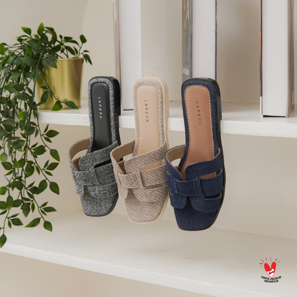 LAPEPA LIVE - KYRA Sandal Flat Jeans Wanita Sendal Slop Teplek Selop Cewek Slip On Kekinian