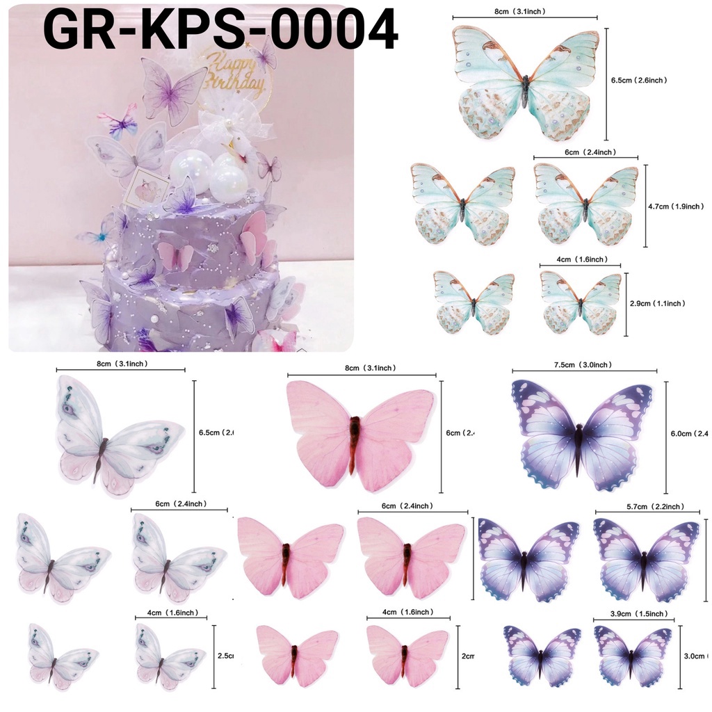 

BERKUALITAS GRKPS4 Cake topper hiasan kue kupu kupu butterfly pink ungu biru yamama baking