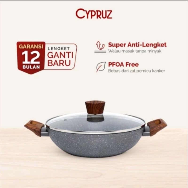 -Cypruz Wok (Kuali) Marble& granit Series + Lid (Tutup 20cm,26cm,30cm)