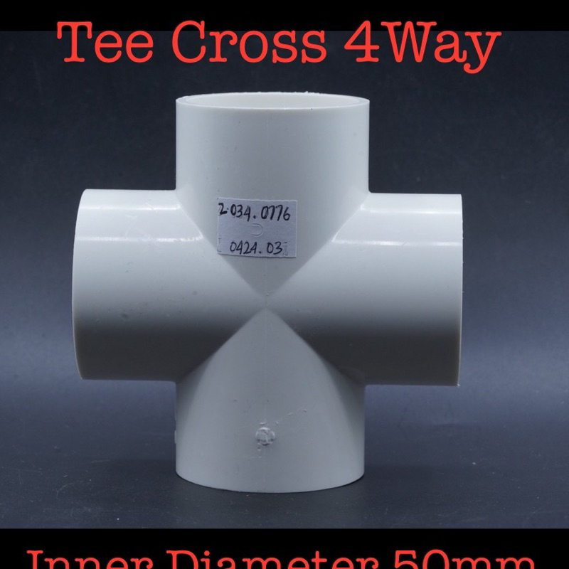 Fitting 4 Arah Way Tee T Cross White Inner Diameter 50mm 50 mm for Pipa PVC 1-3/4 inch Hidroponik Ko