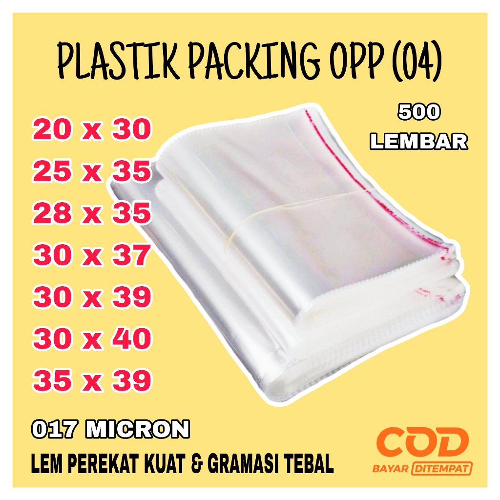 

Plastik Packing OPP Bening Tebal 04 (017 Micron) Per 500 Lembar Gramasi Tebal Harga Murah