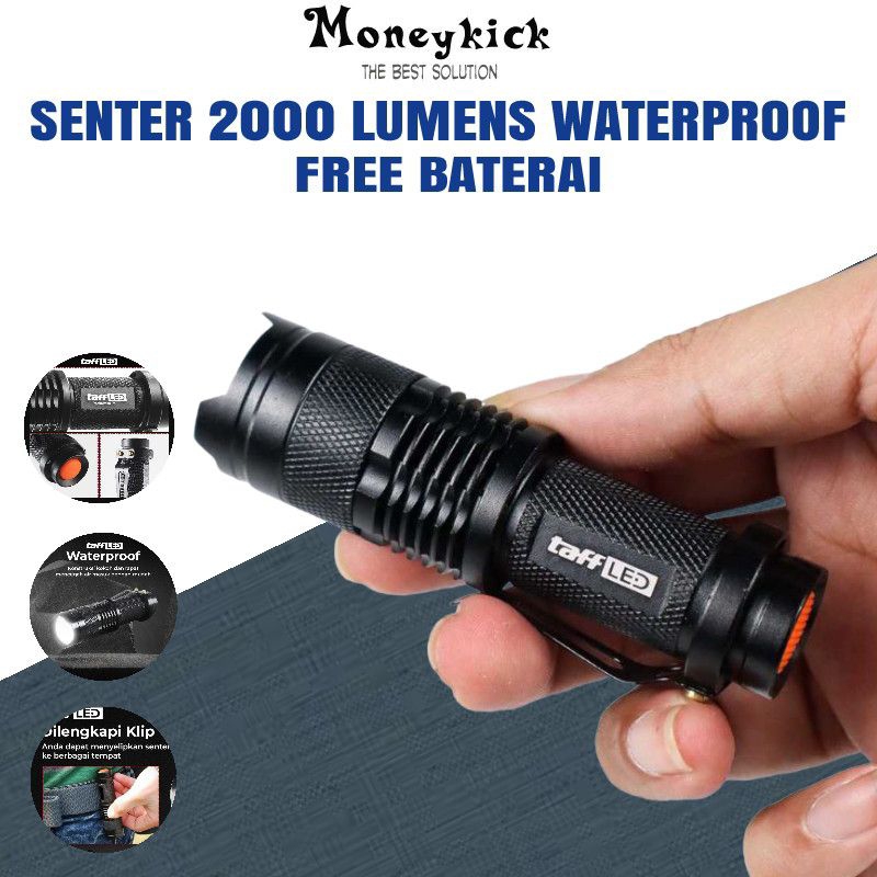 Senter LED 2000 Lumens Pocket Senter Mini Zoom LED Baterai