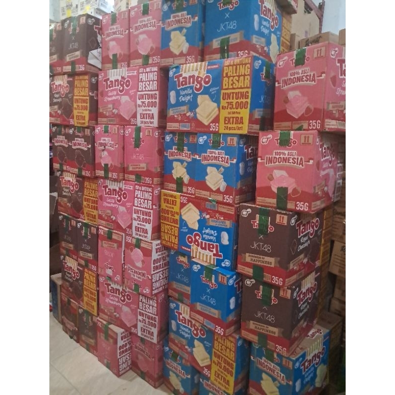 

1 DUS TANGO JKT 48 WAFER RASA COKLAT | VANILA | STRAWBERRY ISI 60 PCS X 35 GR BONUS 12 PCS