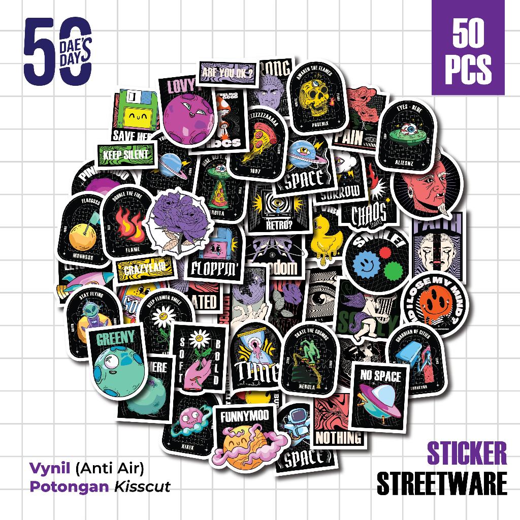

50 PCS STIKER Aesthethic STREETWARE | Vinyl Waterproof | Stiker Helm Buku Journal Casing HP Laptop