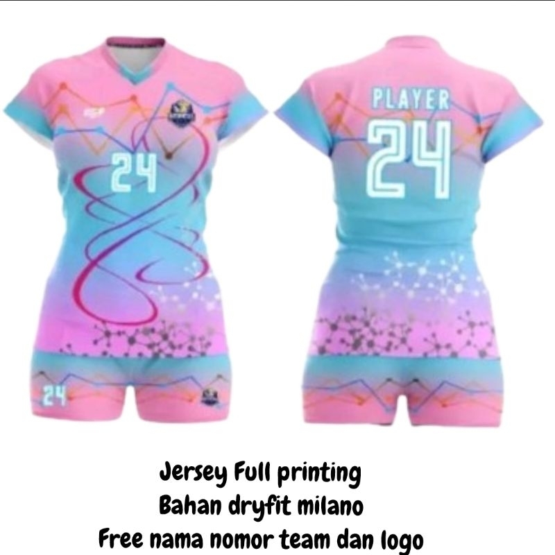Jersey Setelan Voli Volleyball Futsal Bola Basket Perempuan Wanita Pink Biru 24
