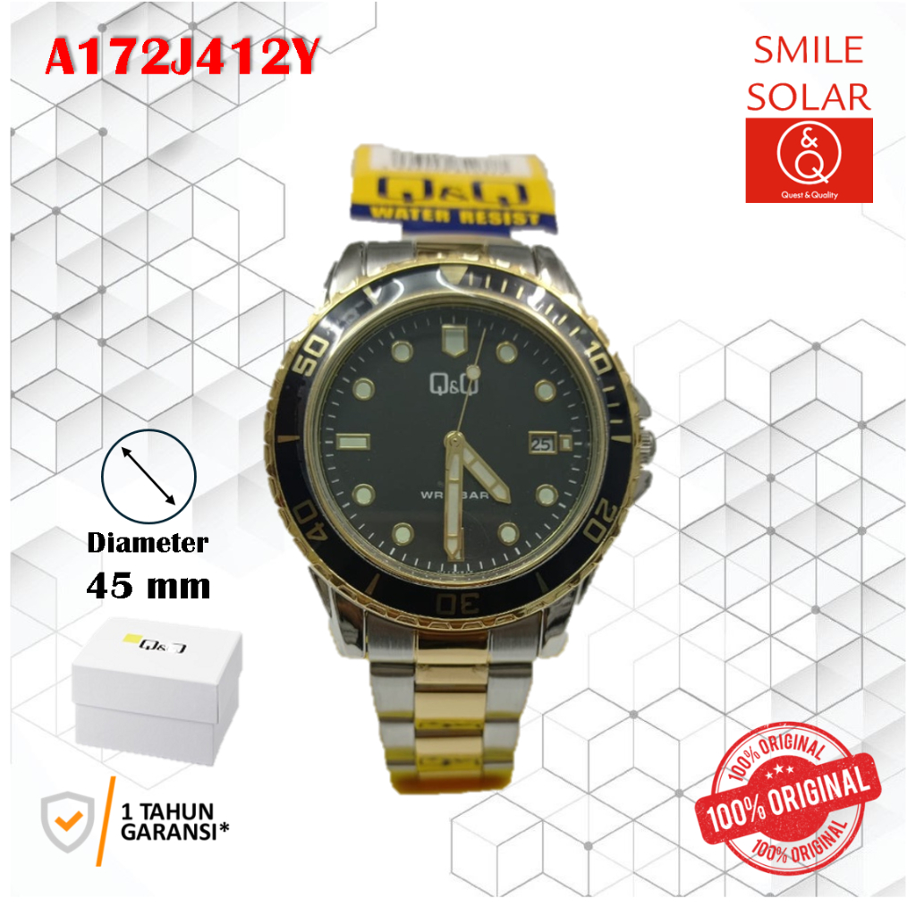 Jam Tangan Pria Casual Busines Rantai Stainless Steel Tanggal Analog Original Q&Q QnQ QQ A172 A172J 