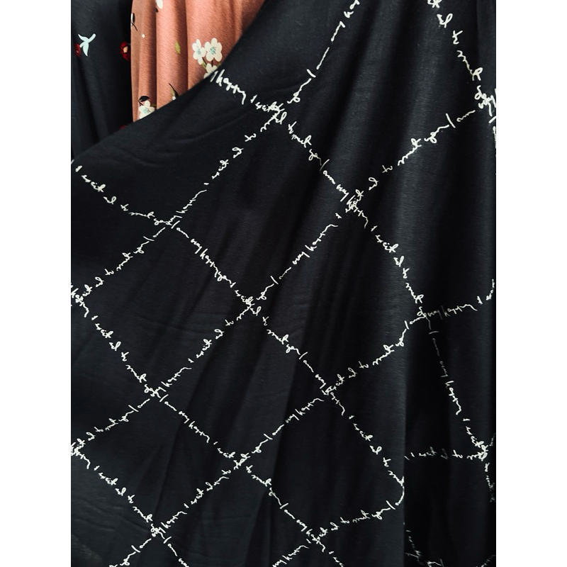 kain katun rayon viscose premium motif abstrak terbaru dasar hitam corak putih