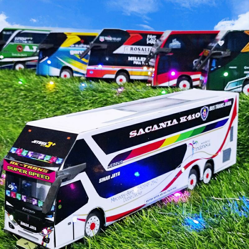 Miniatur bus sinar jaya Mainan Miniatur Bus Telolet Basuri Full Lampu