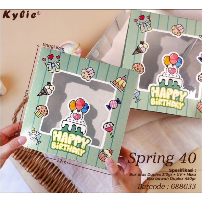 

box spring 40 / box cake ulang tahun uk 22x22 tinggi 8 cm tebal/ dus kue ulang tahun