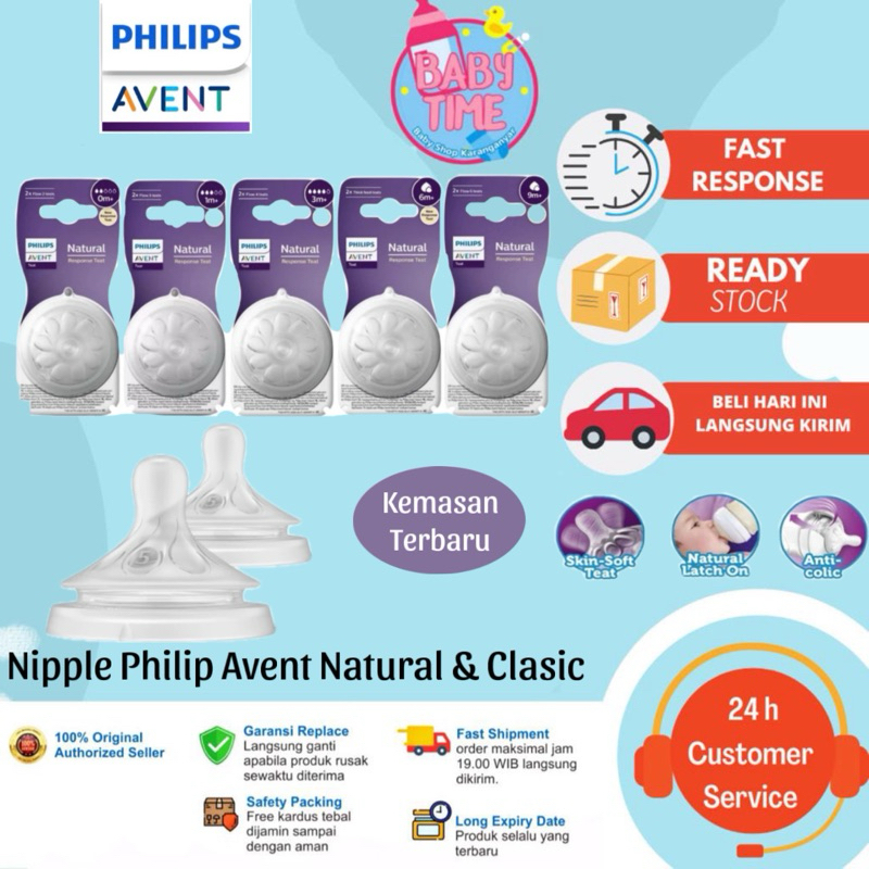[100%ORI] PHILIPS AVENT Teat Natural / Classic isi 2 / Nipple Replacement Dot Bayi Avent