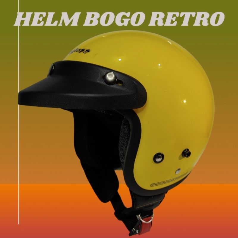 helm bogo retro yellow kuning solid identik carglos SNI full leher helmet dewasa