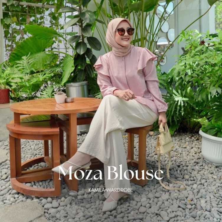 KODE K44K Kamila  MOZA BLOUSE  Kemeja Wanita Ruffle Bahan Linen